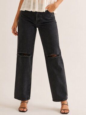 PacSun Black Distressed Knee Straight Leg Jeans | Women's Size 26